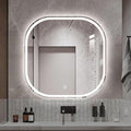 JSLJDM 500X500 mm Illuminated Backlit LED Bathroom Mirror, Wall Mounted Multifunction Bathroom Vanity Mirror with Lights and Demister Pad, Energy-Saving Illuminated Smart Mirror 70cm tricolorlight