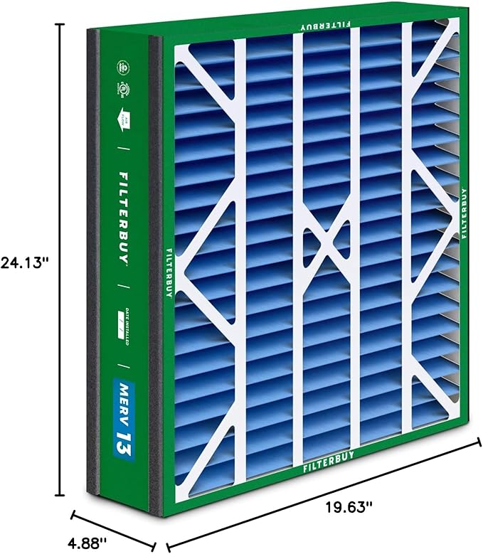 Filterbuy 20x25x5 Air Filter MERV 13 Optimal Smoke & Allergy Defense (2-Pack), Pleated HVAC AC Furnace Filters for Trion Air Bear, Generalaire, Skuttle, and More (Actual Size: 19.63 x 24.13 x 4.88)