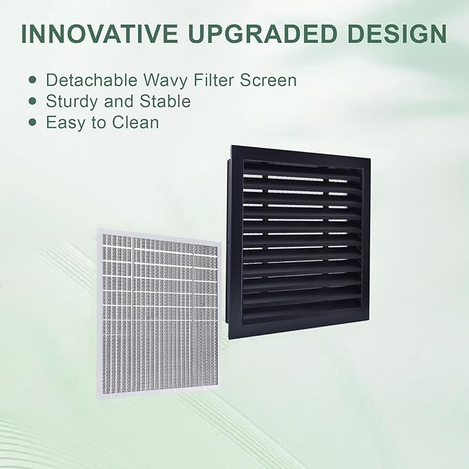 2-Pack 12"x12"Aluminum Gable Vent - Filter Screen for Removable,Vent Opening: 10" x 10"，Ideal for Attics and Sheds, Elevating Ventilation in Clean Spaces, Featuring a Refined Design
