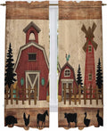 Brown Farmhouse Kitchen Curtains, Vintage Country Animals Wooden Grain Light Filtering Window Curtain Panels, 2Pcs Rod Pocket Window Treatments Set for Living Room Bathroom Bedroom 52x72 Inches