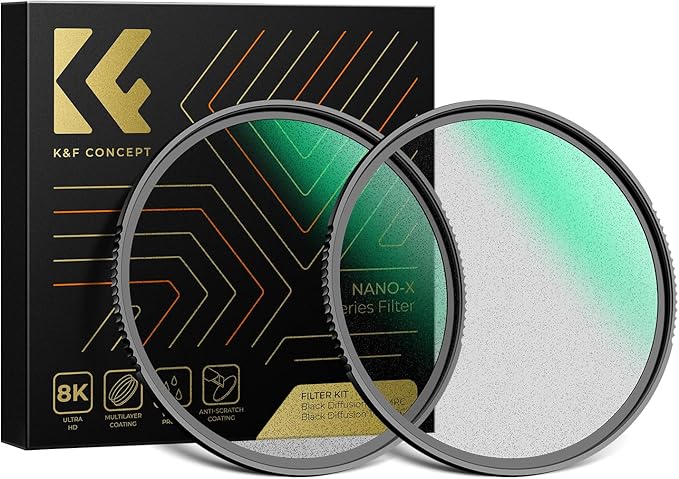 K&F CONCEPT 55mm Black Diffusion 1/4 & 1/8 Lens Filter Kit (2 Pcs), Mist Cinematic Effect Filter for Vlog/Video/Portrait Image with 28 Multi-Layer Coated