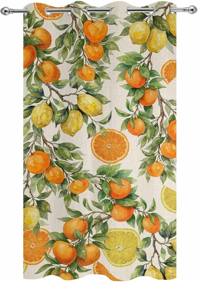 Lemons Yellow Orange Summer Plant Linen Outdoor Curtains for Patio Waterproof Outside Curtains with Grommet Top Weatherproof Curtain for Cabana Pergola Gazebo, 1 Panel, 54" W x 84" L