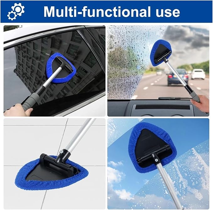Compatible for Window Scraping Mist Eliminator Microfiber Car Cleaner Telescopic Windshield Cleaning Tools Auto Accessories(Blue)