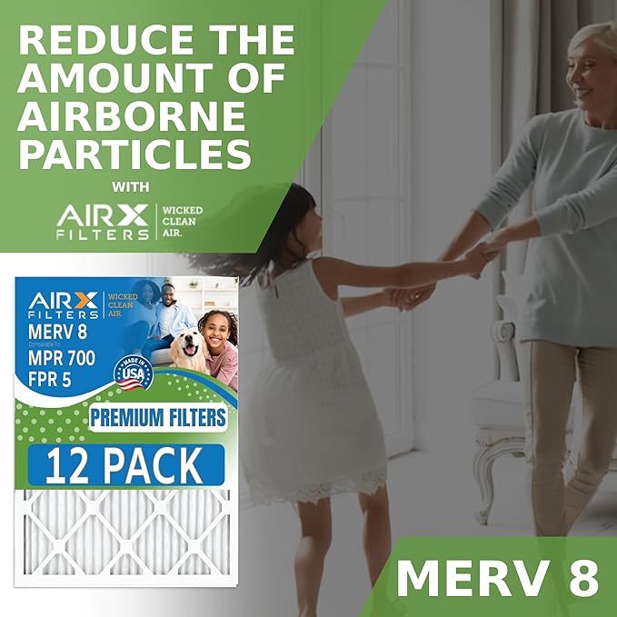 13x21.5x1 Air Filter MERV 8 Rating, 12 Pack of Furnace Filters Comparable to MPR 700 & FPR 5 - Made in USA by AIRX FILTERS WICKED CLEAN AIR.