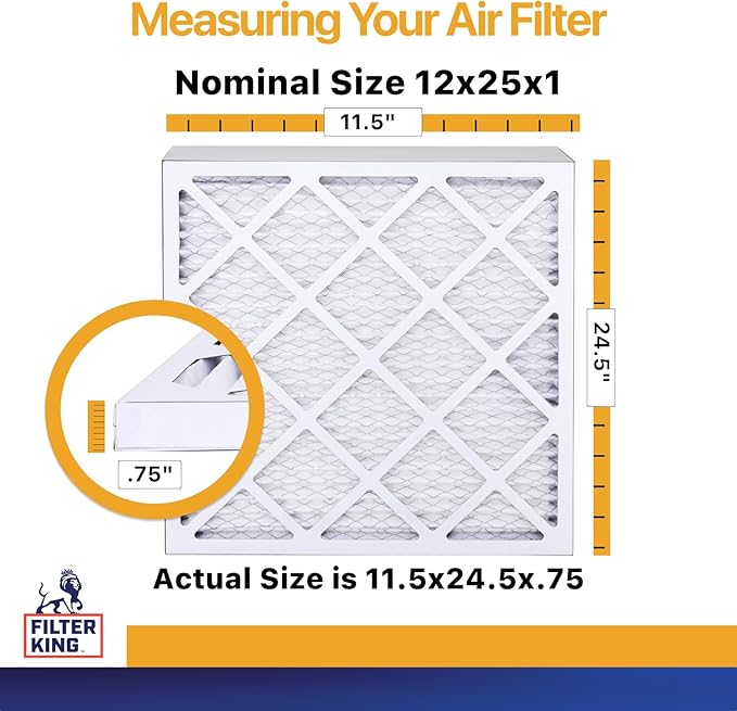 Filter King 12x25x1 Air Filter | 4-PACK | MERV 13 HVAC Pleated A/C Furnace Filters | MADE IN USA | Actual Size: 11.5 x 24.5 x .75"
