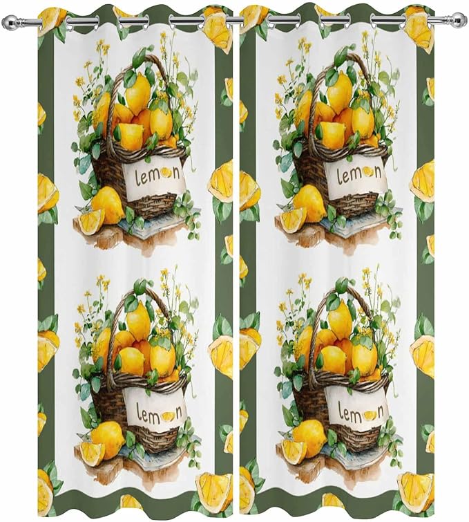 Lemon Outdoor Curtains for Patio Lemons Baskets Summer Tropical Plant Waterproof Outside Curtains with Grommet Top Weatherproof Curtain for Cabana Pergola Gazebo, 2 Pack, 54" W x 84" L