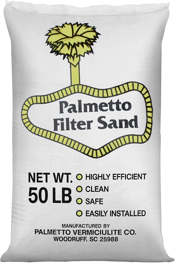 Palmetto Swimming Pool Filter Sand, 50 lb Bag – Natural Silica for Residential & Commercial Filtration Pump Systems – Screens Leaves, Oils, Dust & Hair for Clean and Clear Water