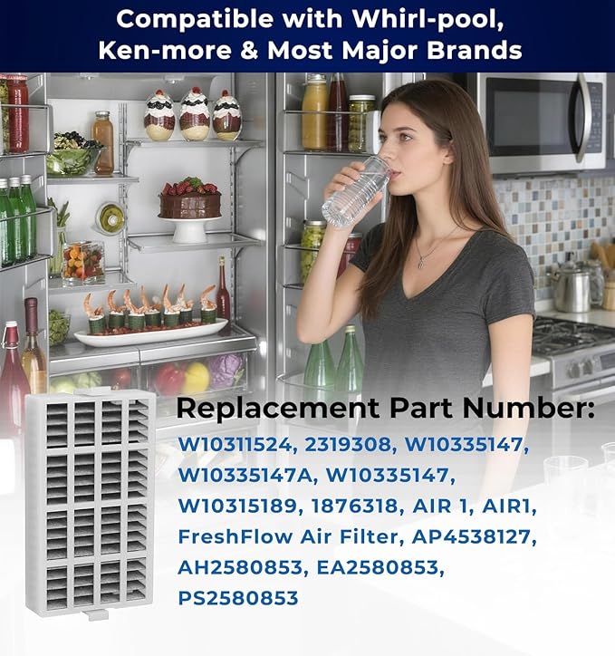 4 PACK W10311524 Refrigerator Air Filter Replacement Compatible With Whirlpool, AIR1, Maytag, Kitchenaid, and Jenn-Air, Replace for Fresh Flow Refrigerator Air Filter