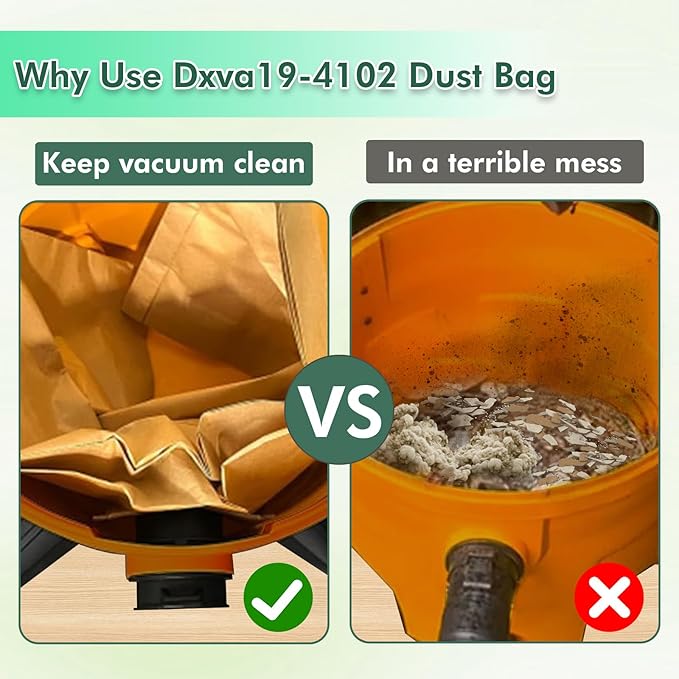 DXVA19-4102 Vacuum Bags Compatible With DEWALT 12-16 Gallon Wet/Dry Vacuum, Disposable Dust Collection Filter Bag DXV12P DXV14P DXV16P DXV16PA DXV16S