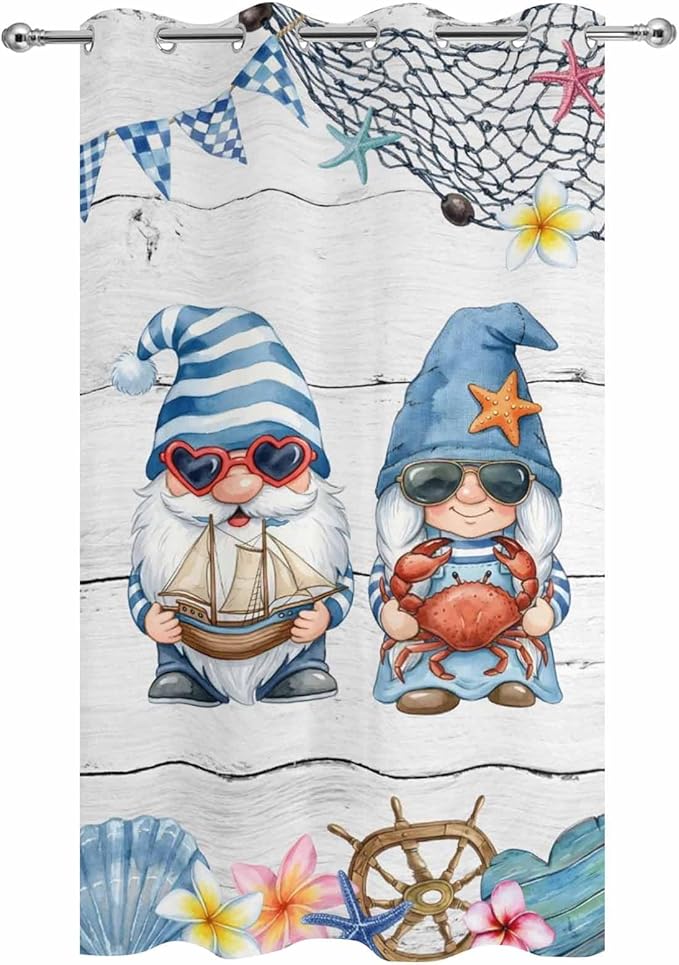 Ocean Gnome Outdoor Curtains for Patio Summer Marine Plumeria Shell Wooden Waterproof Outside Curtains with Grommet Top Weatherproof Curtain for Cabana Pergola Gazebo, 1 Panel, 54" W x 108" L