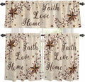 Kitchen Curtains Tiers and Valance Set of 3, Brown Farmhouse Light Filtering Window Curtain Set, Retro Country Stars Rustic Branches Berry Rod Pocket Curtain Drapes for Living Room, 36 Inches Tiers