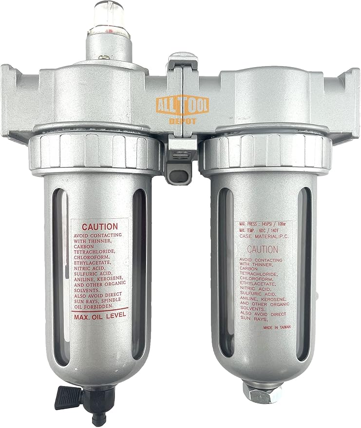 3/8" NPT MID FLOW 2 Stages Coalescing Filter Desiccant Dryer System For Compressed Air Lines, Poly Bowls, Great For Paint Spray And Plasma Cutter