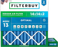 Filterbuy 14x14x2 Air Filter MERV 13 Optimal Smoke & Allergy Defense (2-Pack), Electrostatic Pleated HVAC AC Furnace Filters Replacement, Made in USA (Actual Size: 13.50 x 13.50 x 1.75)