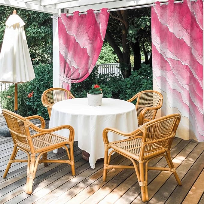Ocean Outdoor Curtains for Patio Beach Waves Watercolor Abstract Gradient Pink Waterproof Outside Curtains with Grommet Top Weatherproof Curtain for Cabana Pergola Gazebo, 1 Panel, 54" W x 95" L