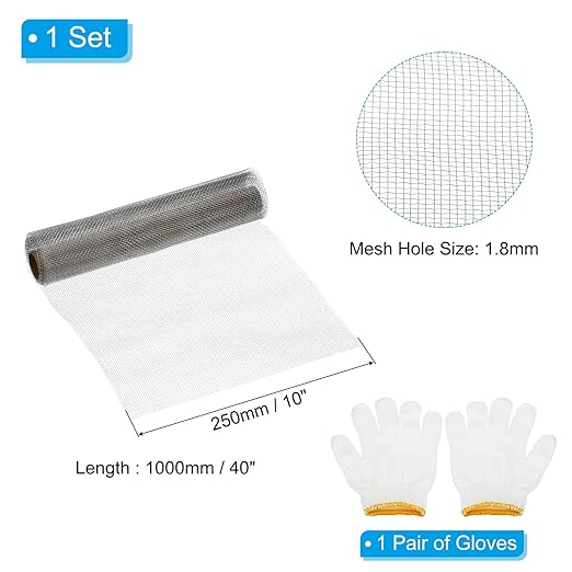 PATIKIL 40" L x 10" W Woven Wire Mesh, 12 Mesh 304 Stainless Steel Air Vent Filter Screen with Gloves for Window Security Vent Cover Filtration Animals Fence