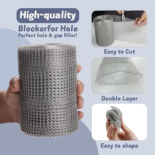 5" X 30 ft 304 Stainless Steel Mesh, Wire Mesh for Rodent, Hole Fill Fabric Gap Blocker, Double Layer Metal Mesh Roll, Flexible Stretchy for Garden House and DIY (A-5" X 30 ft)
