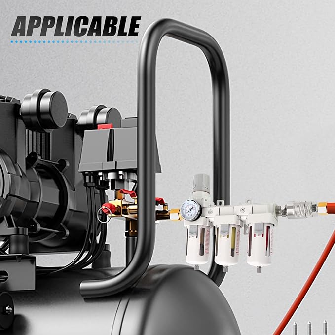 Industrial 3/8" NPT 3 Stage Air Drying System,Coalescing Filter, Particulate Filter and Air Regulator, Manual Drain for Air Tools and Spray Paint Gun