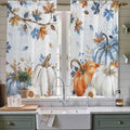 Fall Blue Maple Window Curtains 63 Inch Long 2 Panel Set, Rod Pocket Bedroom Curtains & Drapes, Thanksgiving Pumpkins Daisy Country Leaves Light Filtering Window Treatment for Living Room 42"W x 63"L