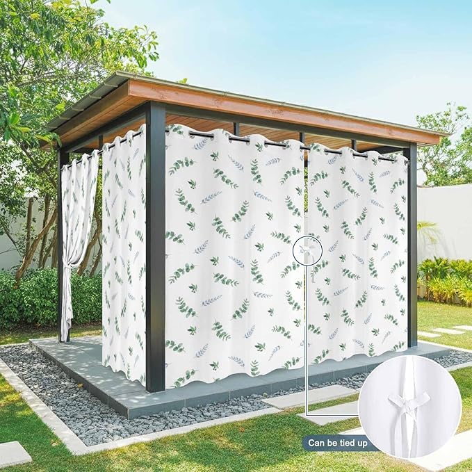 Leaf Outdoor Curtains for Patio Summer Jugal Leaves Pastoral Plant Waterproof Outside Curtains with Grommet Top Weatherproof Curtain for Cabana Pergola Gazebo, 2 Pack, 54" W x 84" L