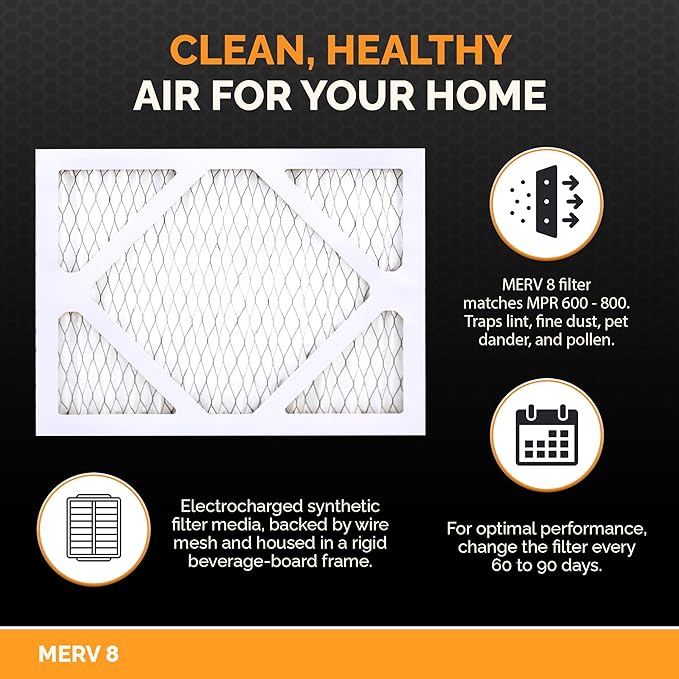 Tiger Tough 20x20x1 Air Filter MERV 8 MPR 600-800, High-Performance Pleated HVAC AC Furnace Filter Replacement for Home, 12-Pack