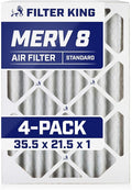 Filter King 35.5x21.5x1 Air Filter | 4-PACK | MERV 8 HVAC Pleated A/C Furnace Filters | MADE IN USA | Actual Size: 35.5 x 21.5 x .75"