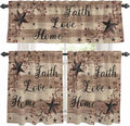 Kitchen Curtains Tiers and Valance Set of 3, Farmhouse Star Brown Light Filtering Window Curtain Set, Retro Branches Berry Wooden Grain Rod Pocket Curtain Drapes for Cafe, Living Room, 24 Inches Tiers