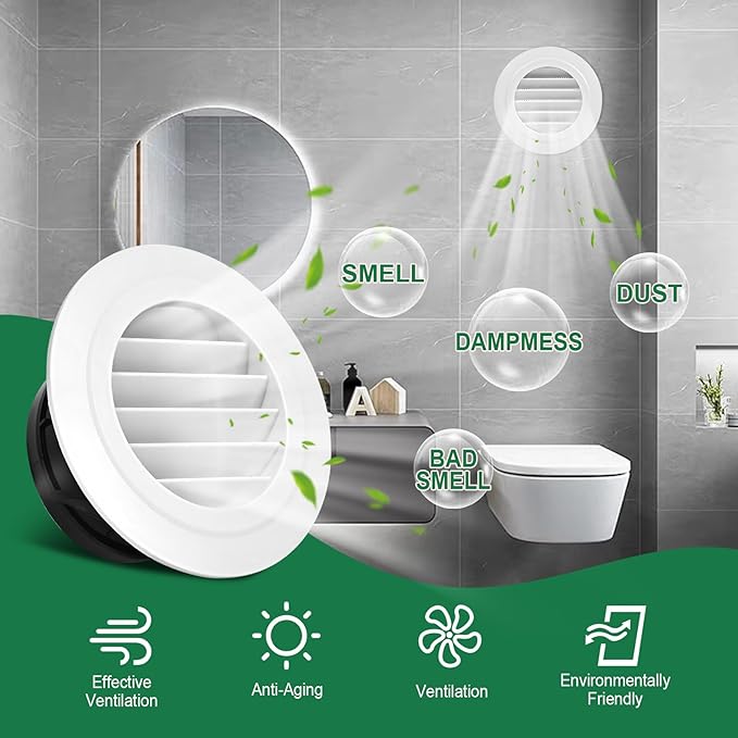 Soffit Vents 6 Inch, Round Exhaust Air Vent Cover with Built-in Fly Screen for Bathroom Kithchen Office Home, White 1P