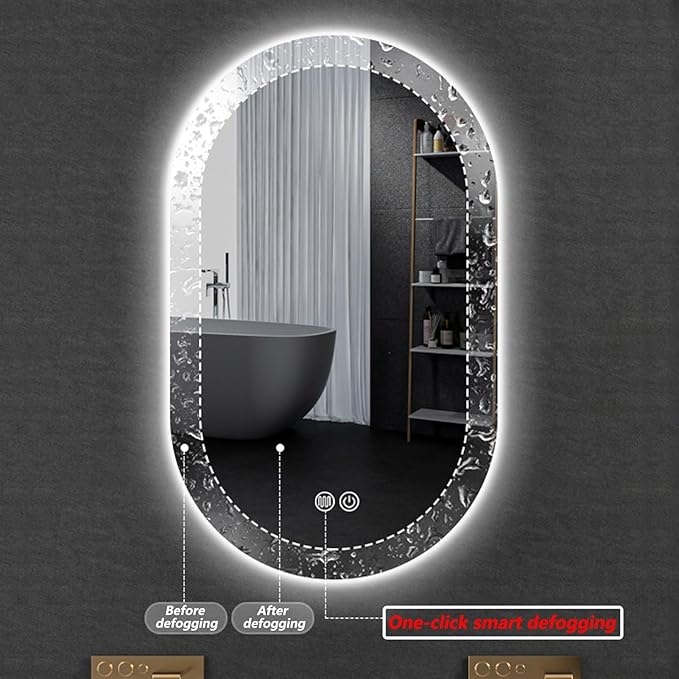 Irregular Bathroom Mirror with 3 Colour LED Light, Wall Mounted Makeup Mirror with Touch Switch and Demister Pad, Energy-Saving LED Smart Mirrors, Dimmable(A,23.6 * 39.4in/60 * 100cm)