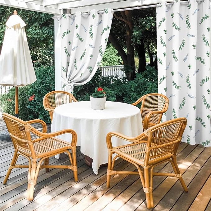 Leaf Outdoor Curtains for Patio Summer Jugal Leaves Pastoral Plant Waterproof Outside Curtains with Grommet Top Weatherproof Curtain for Cabana Pergola Gazebo, 1 Panel, 54" W x 108" L