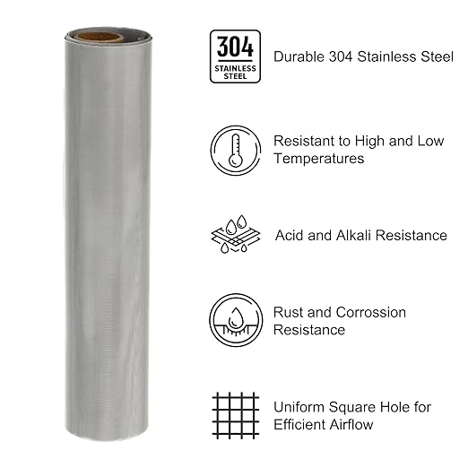 PATIKIL 40" L x 10" W Woven Wire Mesh, 100 Mesh 304 Stainless Steel Air Vent Filter Screen with Gloves for Window Security Vent Cover Filtration Animals Fence