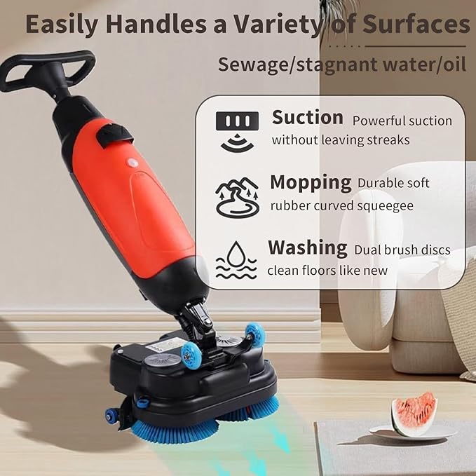 Rechargeable Floor Cleaner and Wet Dry Floor Machine, 17" Commercial Floor Scrubber, Dual-Brush Heads, Cordless Electric Floor Mop Cleaning Capacity 13000 Sqft/H, for Villa Hospital Office Gray