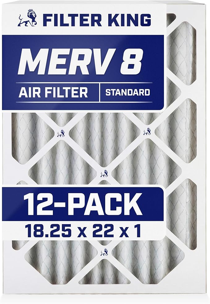 Filter King 18.25x22x1 Air Filter | 12-PACK | MERV 8 HVAC Pleated A/C Furnace Filters | MADE IN USA | Actual Size: 18.25 x 22 x .75"