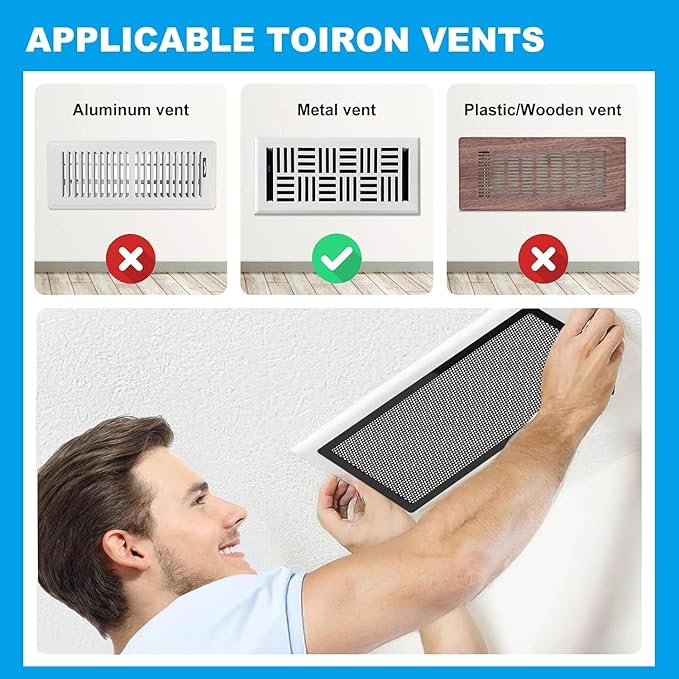 4 PCS Magnetic Vent Covers - 5.5"x12" Magnetic Air Vent Screen - for Floor/Wall/Ceiling Registers - Easy Install, Secure Fit - Durable(Fits Registers 5.5" to 6.5" Wx 12" to13" L)