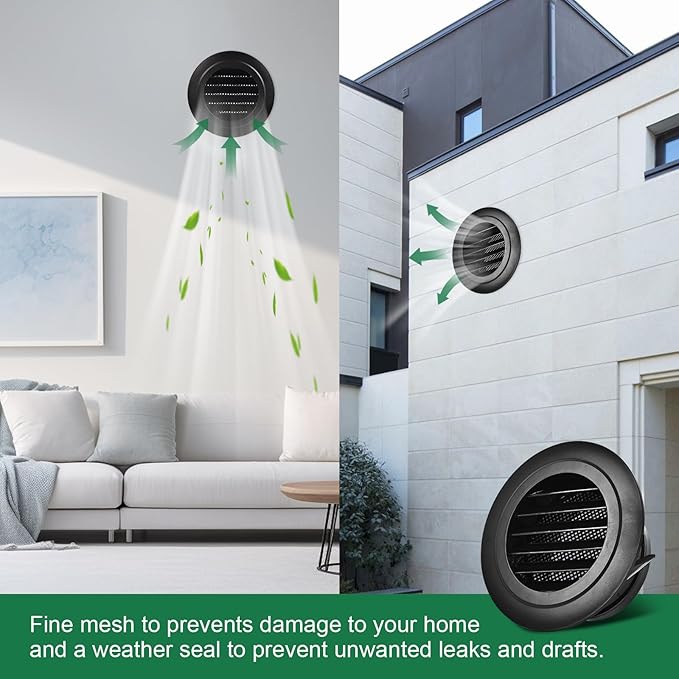 Soffit Vents 6 Inch, Round Exhaust Air Vent Cover with Built-in Fly Screen for Bathroom Kithchen Office Home, Black 1P 150mm