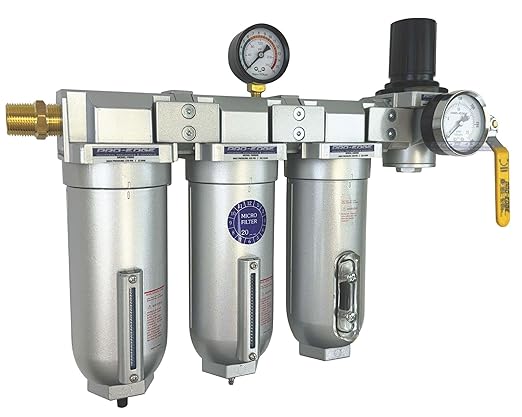 1/2" NPT Industrial (4-Stage) Moisture Removing Particulate Filter and Oil Removing Coalescing Filter and Desiccant Air Dryer and Air Pressure Regulator