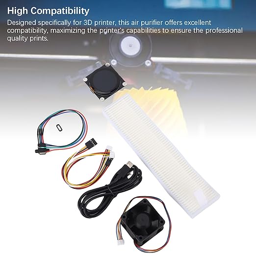 3D Printer Air Filter, LCD Display Real Time Monitoring Activated Carbon Air Purifier Accessories Kit, with Adjustable Sensors, for 3D Printer Enthusiasts