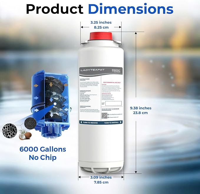 Water Filter Replacement Compatible With Elkay 51600C EWF6000 Bottle Filling Stations, 6000 Gallons/12 Months (No Chip - 1 Pack)