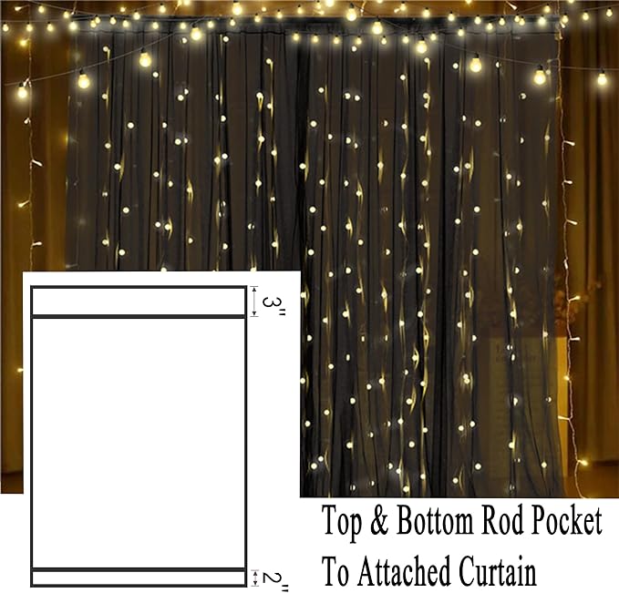 Extra Wide Outdoor Curtains Waterproof Black Voile Mesh Screen Lightweight Privacy Bug Netting for Patio Porch Balcony Pergola Terrace, W125 x L108 inch per Panel, 2 Panels
