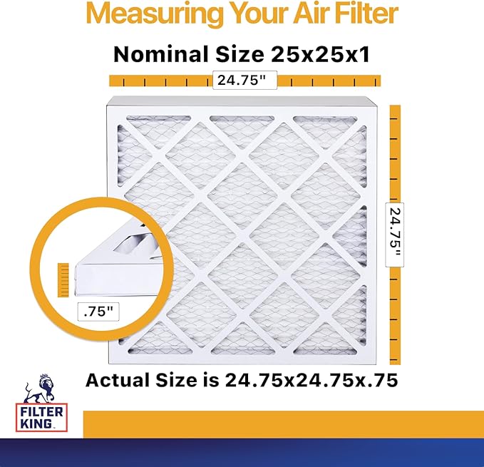 Filter King 25x25x1 Air Filter | 4-PACK | MERV 13 HVAC Pleated A/C Furnace Filters | MADE IN USA | Actual Size: 24.75 x 24.75 x .75"