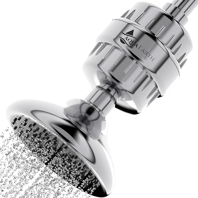 Shower Head Filter For Hard Water 20 Stages to Remove Chlorine Fluoride Water Softener Coconut Shell Activated Carbon Reduces Dry Itchy Skin Heavy Metals Other Sediments Vitamin C Aqua Earth