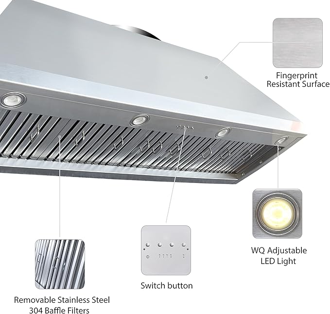 CT Copper Tailor Sloped Copper Vent Hood Wall Mount,54'' W,48''H,21''D,1260 CFM Exhaust Fan,Stainless Steel Vent,LED Light,Dishwasher-Safe Baffle Filters,VH8TR1