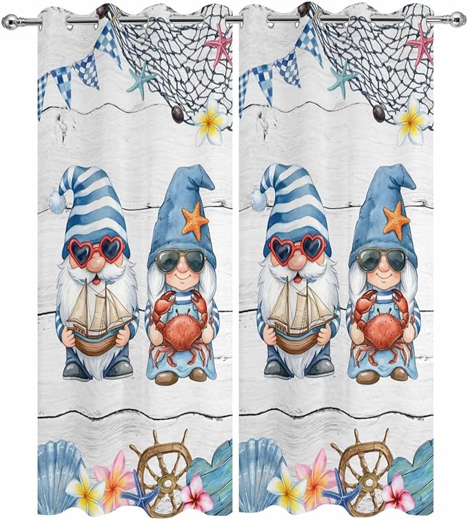 Ocean Gnome Outdoor Curtains for Patio Summer Marine Plumeria Shell Wooden Waterproof Outside Curtains with Grommet Top Weatherproof Curtain for Cabana Pergola Gazebo, 2 Pack, 54" W x 95" L