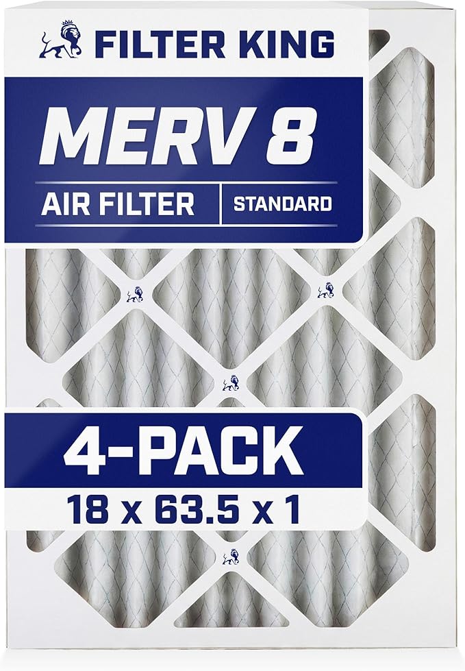 Filter King 18x63.5x1 Air Filter | 4-PACK | MERV 8 HVAC Pleated A/C Furnace Filters | MADE IN USA | Actual Size: 18 x 63.5 x .75"