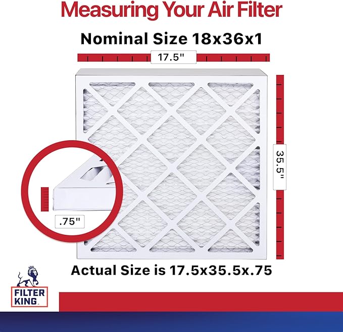 Filter King 18x36x1 Air Filter | 4-PACK | MERV 11 HVAC Pleated A/C Furnace Filters | MADE IN USA | Actual Size: 17.5 x 35.5 x .75"