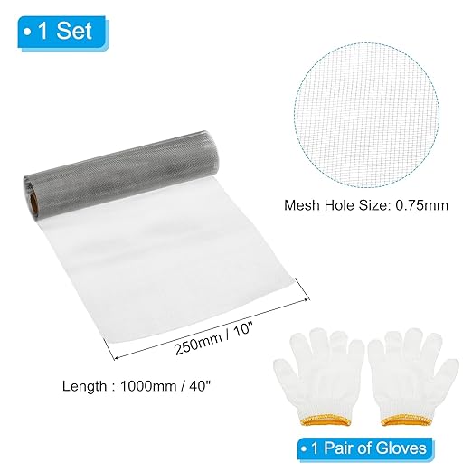 PATIKIL 40"L x 10"W Woven Wire Mesh, 26 Mesh 304 Stainless Steel Air Vent Filter Screen with Gloves for Window Security Vent Cover Filtration Animals Fence