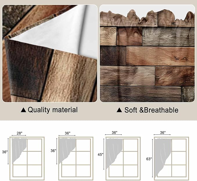 Western Barn Door Swag Valances for Windows, Vintage Farmhouses Wooden Door Brown Rod Pocket Kitchen Curtains Valance, Kitchen Window Curtains Swag for Cafe Bathroom Living Room, 2 Panels, 36x45 inch