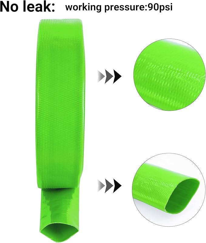 1-1/2" x 50 FT Pool Backwash Hose, Green Heavy Duty Reinforced PVC Lay Flat Water Discharge Hose for Swimming Pool Filter Pump,with 2 Clamp