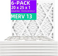 20x25x1 MERV 13 (6-Pack) Pleated Air Filter (Actual Size: 19.75"x24.75"x0.75") MPR 1900 & FPR 10, Furnace Air Filters, 20x25x1 air filter