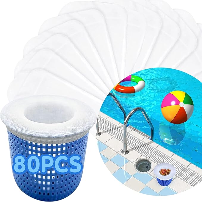 80PCS Pool Skimmer Filter Socks for Above Ground and Inground, Pool Skimmer Basket Nets, Ultra Fine Mesh Screen Socks for Pool Skimmer Basket