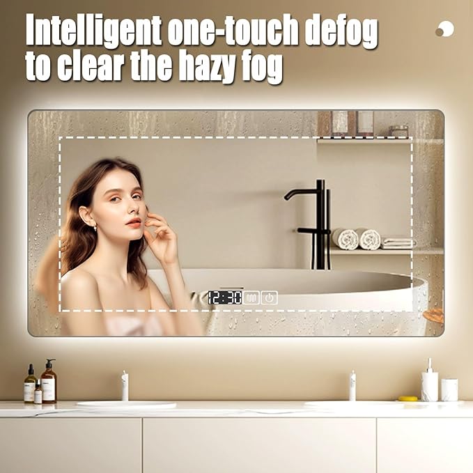 Backlit LED Illuminated Bathroom Mirror with LED Lights, Lighted Bathroom Makeup Wall Mounted Mirror with Demister Pad, Sensor Touch Switch, Horizontal/Vertical(A,H60*W80CM/H23.6*W31.4IN)